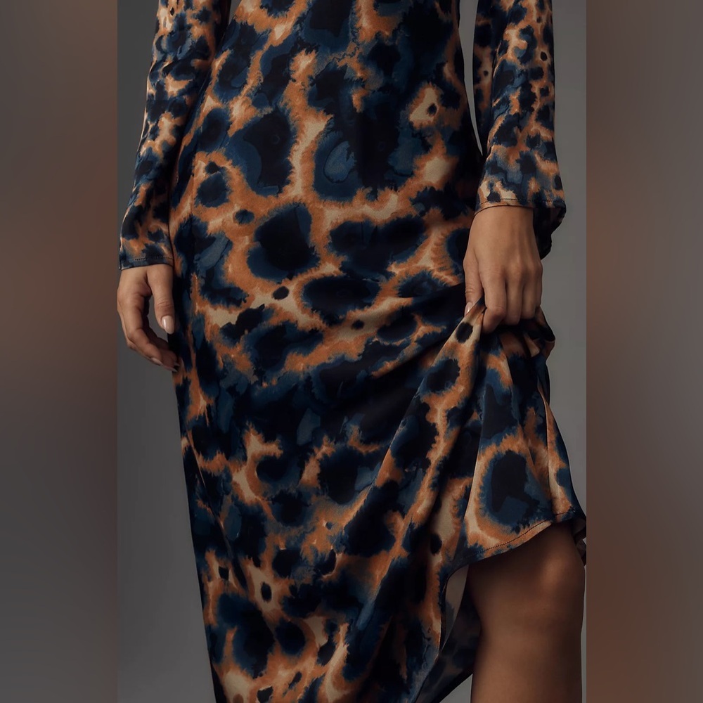 Anthropologie Leopard Print Long Sleeve Midi Dress – XXS – NWT - Picture 4 of 12